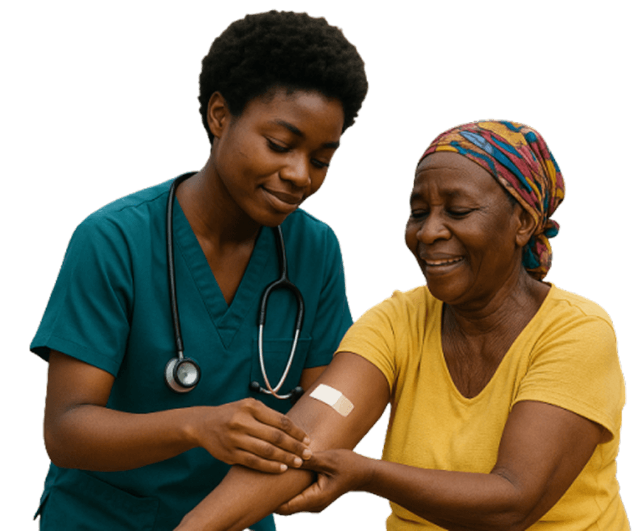 Healthcare workers helping patients